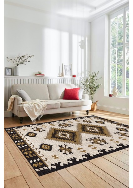 Dijital Baskılı Kaymaz Yıkanabilir Etnik Desenli Yolluk Mutfak Salon Halısı, Etnik-02-Kahve fırsatları