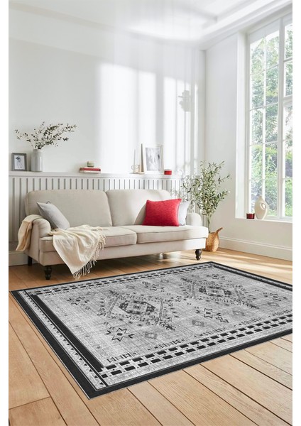Dijital Baskılı Kaymaz Yıkanabilir Etnik Desen Yolluk Mutfak Salon Halısı, Etnik-03-Gri fırsatları
