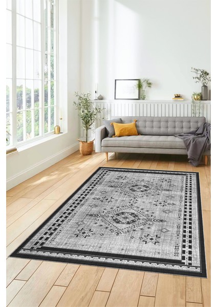 Dijital Baskılı Kaymaz Yıkanabilir Etnik Desen Yolluk Mutfak Salon Halısı, Etnik-03-Gri indirimleri