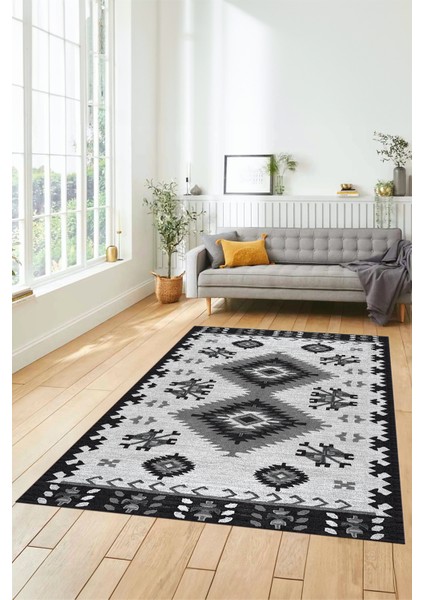 Dijital Baskılı Kaymaz Yıkanabilir Etnik Desenli Yolluk Mutfak Salon Halısı, Etnik-02-Gri indirimleri