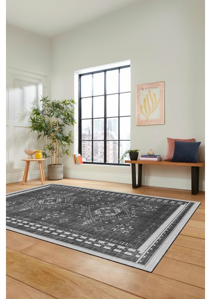 Dijital Baskılı Kaymaz Yıkanabilir Etnik Desen Yolluk Mutfak Salon Halısı, Etnik-03-Antrasit fiyatları