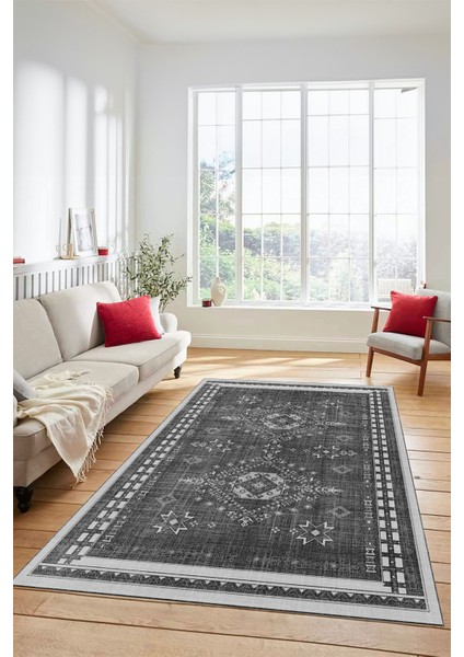 Dijital Baskılı Kaymaz Yıkanabilir Etnik Desen Yolluk Mutfak Salon Halısı, Etnik-03-Antrasit modelleri