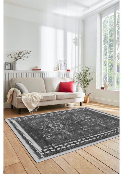 Dijital Baskılı Kaymaz Yıkanabilir Etnik Desen Yolluk Mutfak Salon Halısı, Etnik-03-Antrasit fırsatları