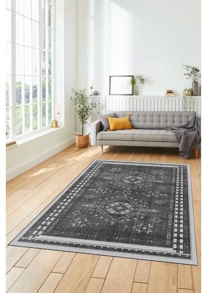 Dijital Baskılı Kaymaz Yıkanabilir Etnik Desen Yolluk Mutfak Salon Halısı, Etnik-03-Antrasit indirimleri