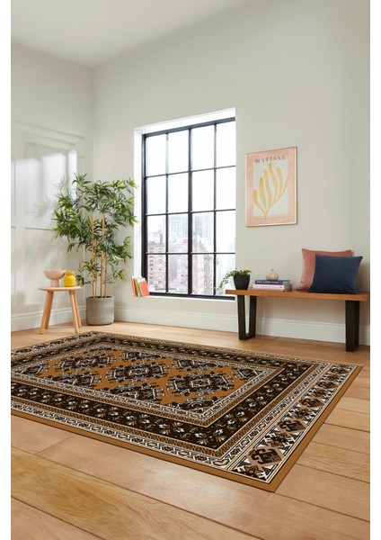 Dijital Baskılı Kaymaz Yıkanabilir Şık Etnik Desen Yolluk Mutfak Salon Halısı, Etnik-04-Kahve