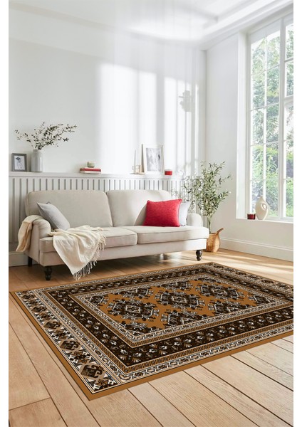 Dijital Baskılı Kaymaz Yıkanabilir Şık Etnik Desen Yolluk Mutfak Salon Halısı, Etnik-04-Kahve modelleri