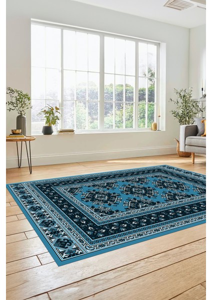 Dijital Baskılı Kaymaz Yıkanabilir Şık Etnik Desen Yolluk Mutfak Salon Halısı, Etnik-04-Mavi indirimleri