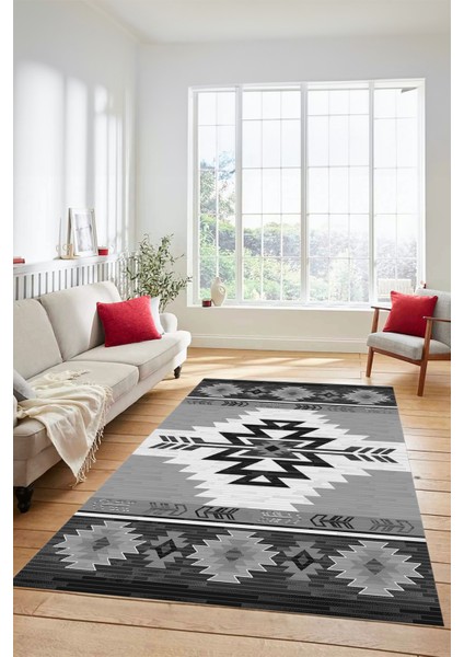 Etnik Desenli Dijital Baskılı Kaymaz Yıkanabilir Yolluk Mutfak Salon Halısı, Etnik-05-Gri fiyatları