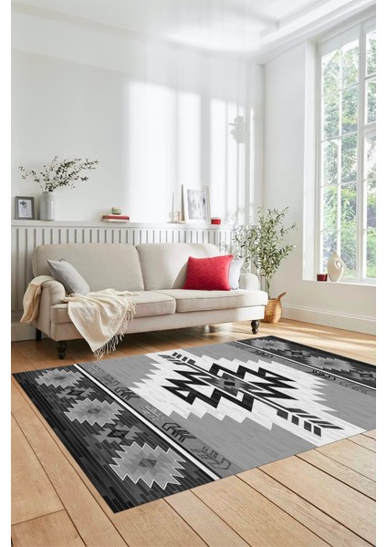 Etnik Desenli Dijital Baskılı Kaymaz Yıkanabilir Yolluk Mutfak Salon Halısı, Etnik-05-Gri modelleri