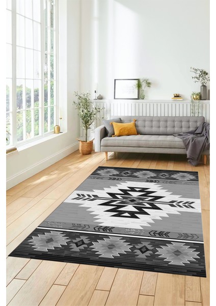 Etnik Desenli Dijital Baskılı Kaymaz Yıkanabilir Yolluk Mutfak Salon Halısı, Etnik-05-Gri fırsatları