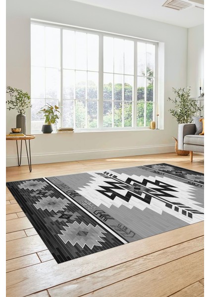 Etnik Desenli Dijital Baskılı Kaymaz Yıkanabilir Yolluk Mutfak Salon Halısı, Etnik-05-Gri indirimleri