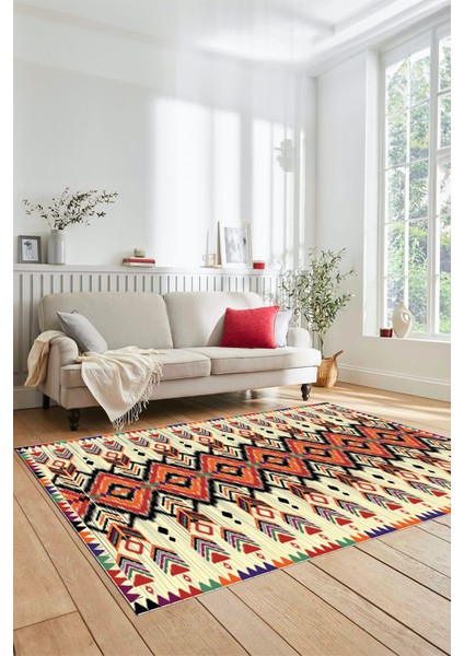 Renkli Etnik Desenli Dijital Kaymaz Yıkanabilir Yolluk Mutfak Salon Halısı, Etnik-06-Renkli fiyatları