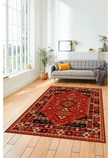 Etnik Klasik Desenli Dijital Baskılı Kaymaz Yıkanabilir Yolluk Salon Halısı, Etnik-07-Kırmızı modelleri