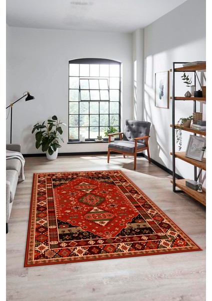 Etnik Klasik Desenli Dijital Baskılı Kaymaz Yıkanabilir Yolluk Salon Halısı, Etnik-07-Kırmızı indirimleri