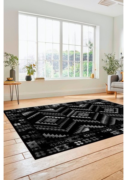 Modern Tasarım Etnik Desenli Dijital Kaymaz Yıkanabilir Yolluk Salon Halısı, Etnik-09-Antrasit modelleri