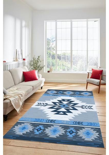 Etnik Desenli Dijital Baskılı Kaymaz Yıkanabilir Yolluk Mutfak Salon Halısı, Etnik-05-Mavi fiyatları