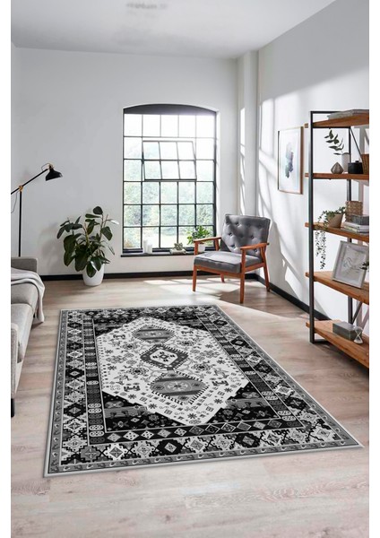 Etnik Klasik Desenli Dijital Baskılı Kaymaz Yıkanabilir Yolluk Salon Halısı, Etnik-07-Gri indirimleri
