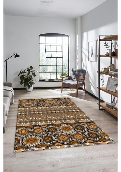 Dijital Baskılı Kaymaz Yıkanabilir Şık Etnik Desenli Yolluk Mutfak Salon Halısı, Etnik-13-Kahve modelleri