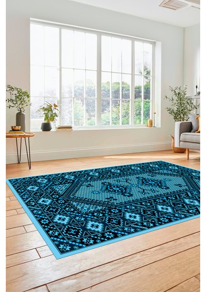 Şık Tasarım Etnik Desenli Dijital Kaymaz Yıkanabilir Yolluk Salon Halısı, Etnik-08-Mavi fırsatları