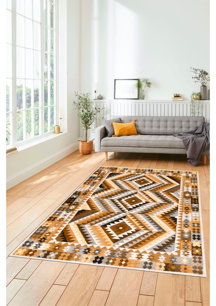 Modern Tasarım Etnik Desenli Dijital Kaymaz Yıkanabilir Yolluk Salon Halısı, Etnik-09-Kahve fiyatları