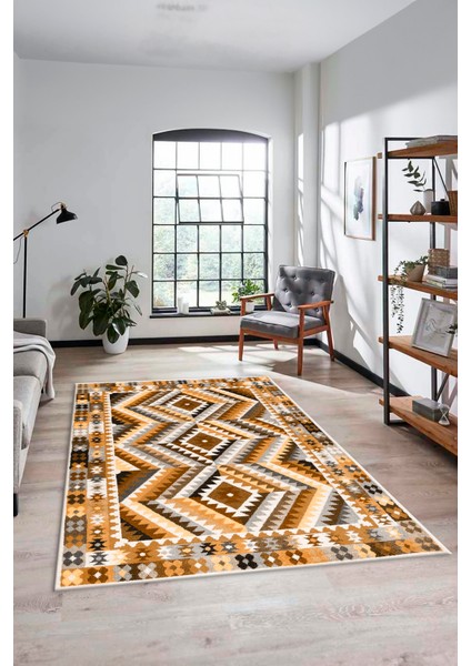 Modern Tasarım Etnik Desenli Dijital Kaymaz Yıkanabilir Yolluk Salon Halısı, Etnik-09-Kahve fırsatları