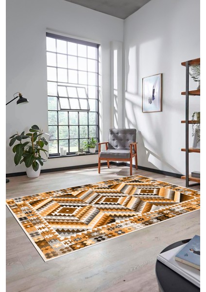 Modern Tasarım Etnik Desenli Dijital Kaymaz Yıkanabilir Yolluk Salon Halısı, Etnik-09-Kahve indirimleri