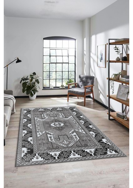 Şık Etnik Desenli Dijital Kaymaz Yıkanabilir Yolluk Mutfak Salon Halısı, Etnik-10-Gri fırsatları