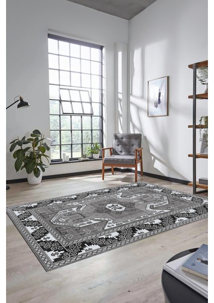 Şık Etnik Desenli Dijital Kaymaz Yıkanabilir Yolluk Mutfak Salon Halısı, Etnik-10-Gri indirimleri