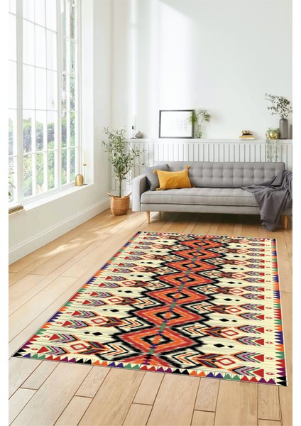 Renkli Etnik Desenli Dijital Kaymaz Yıkanabilir Yolluk Mutfak Salon Halısı, Etnik-06-Renkli modelleri