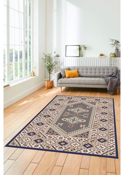 Şık Tasarım Etnik Desenli Dijital Kaymaz Yıkanabilir Yolluk Salon Halısı, Etnik-08-Lacevert modelleri