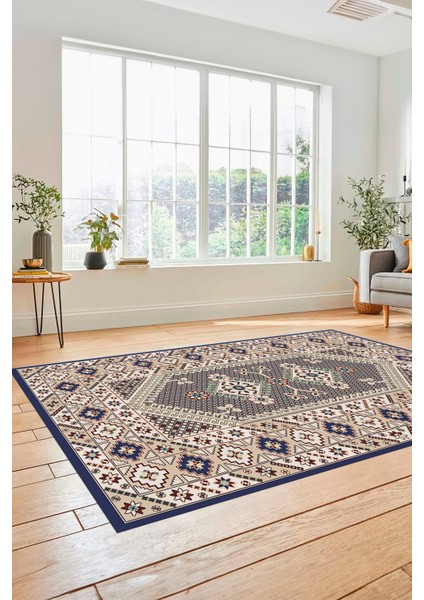 Şık Tasarım Etnik Desenli Dijital Kaymaz Yıkanabilir Yolluk Salon Halısı, Etnik-08-Lacevert fırsatları
