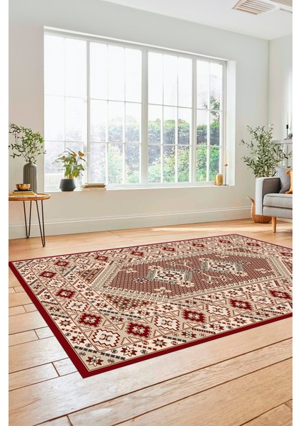 Şık Tasarım Etnik Desenli Dijital Kaymaz Yıkanabilir Yolluk Salon Halısı, Etnik-08-Bordo fırsatları