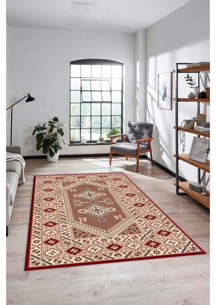 Şık Tasarım Etnik Desenli Dijital Kaymaz Yıkanabilir Yolluk Salon Halısı, Etnik-08-Bordo indirimleri