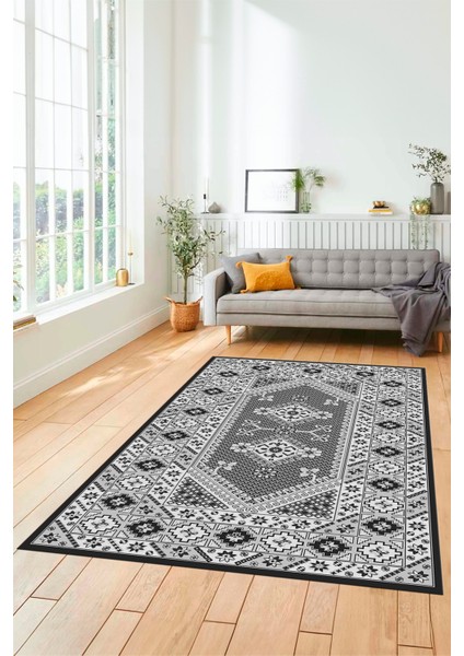 Şık Tasarım Etnik Desenli Dijital Kaymaz Yıkanabilir Yolluk Salon Halısı, Etnik-08-Gri modelleri