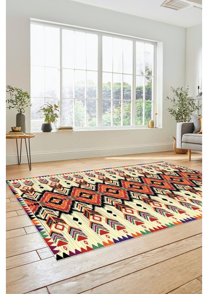Renkli Etnik Desenli Dijital Kaymaz Yıkanabilir Yolluk Mutfak Salon Halısı, Etnik-06-Renkli fırsatları