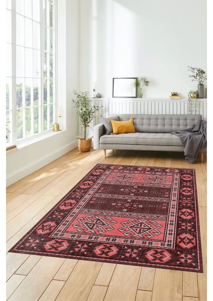 Dijital Baskılı Kaymaz Yıkanabilir Etnik Desen Yolluk Mutfak Salon Halısı, Etnik-11-Pembe