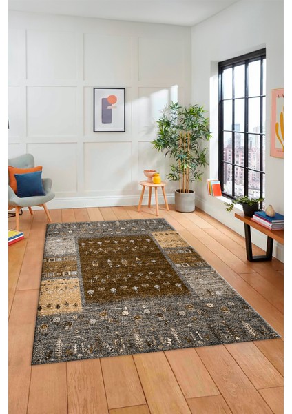 Dijital Kaymaz Yıkanabilir Yeni Tasarım Etnik Desenli Yolluk Mutfak Salon Halısı, Etnik-16-Kahve modelleri