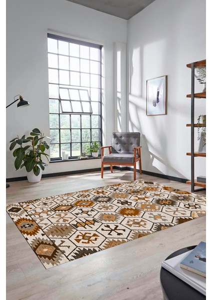 Dijital Baskılı Kaymaz Yıkanabilir Etnik Desenli Yolluk Mutfak Salon Halısı, Etnik-12-Kahve fırsatları
