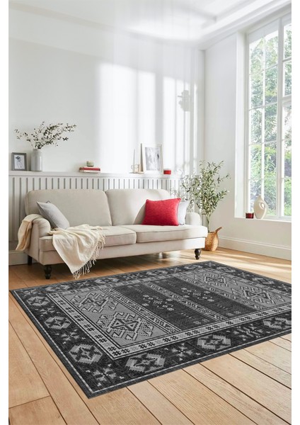 Dijital Baskılı Kaymaz Yıkanabilir Etnik Desen Yolluk Mutfak Salon Halısı, Etnik-11-Gri