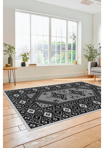 Şık Tasarım Etnik Desenli Dijital Kaymaz Yıkanabilir Yolluk Salon Halısı, Etnik-08-Antrasit fırsatları