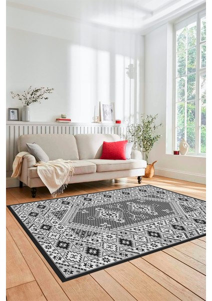 Şık Tasarım Etnik Desenli Dijital Kaymaz Yıkanabilir Yolluk Salon Halısı, Etnik-08-Gri fiyatları