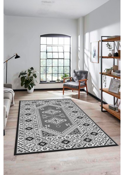 Şık Tasarım Etnik Desenli Dijital Kaymaz Yıkanabilir Yolluk Salon Halısı, Etnik-08-Gri indirimleri