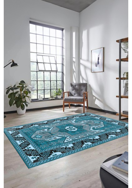 Şık Etnik Desenli Dijital Kaymaz Yıkanabilir Yolluk Mutfak Salon Halısı, Etnik-10-Mavi indirimleri