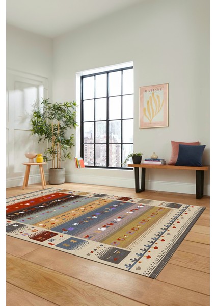 Dijital Kaymaz Yıkanabilir Şık Motifli Etnik Desenli Yolluk Mutfak Salon Halısı, Etnik-15-Renkli indirimleri