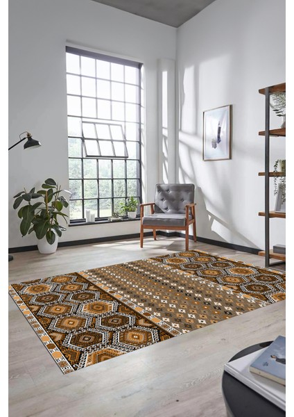 Dijital Baskılı Kaymaz Yıkanabilir Şık Etnik Desenli Yolluk Mutfak Salon Halısı, Etnik-13-Kahve fırsatları