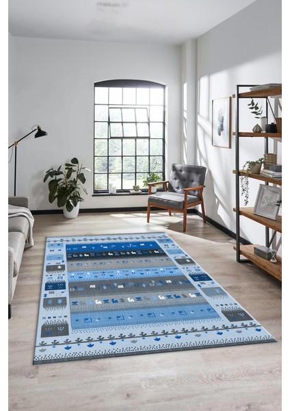 Dijital Kaymaz Yıkanabilir Şık Motifli Etnik Desenli Yolluk Mutfak Salon Halısı, Etnik-15-Mavi fiyatları