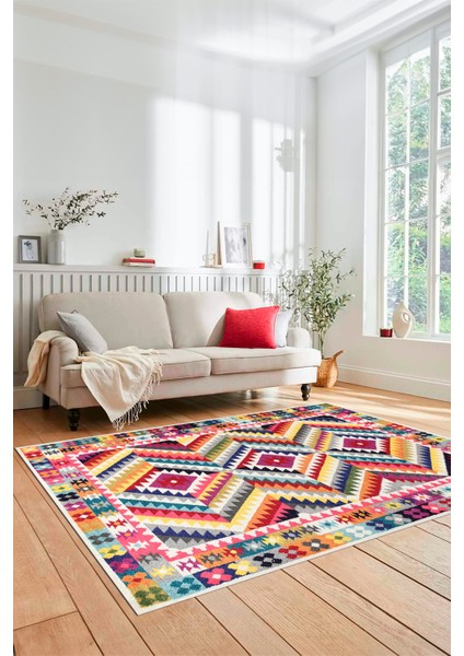 Modern Tasarım Etnik Desenli Dijital Kaymaz Yıkanabilir Yolluk Salon Halısı, Etnik-09-Renkli