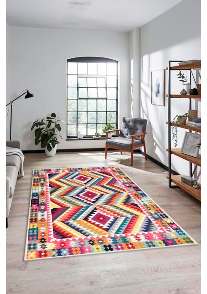 Modern Tasarım Etnik Desenli Dijital Kaymaz Yıkanabilir Yolluk Salon Halısı, Etnik-09-Renkli fırsatları