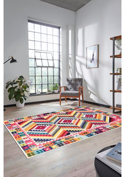 Modern Tasarım Etnik Desenli Dijital Kaymaz Yıkanabilir Yolluk Salon Halısı, Etnik-09-Renkli indirimleri