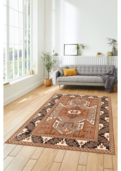 Şık Etnik Desenli Dijital Kaymaz Yıkanabilir Yolluk Mutfak Salon Halısı, Etnik-10-Kahve fiyatları